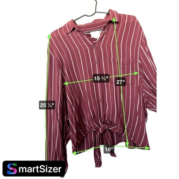 American Eagle Button Front Blouse  Women XL  Maroon with White Stripes Viscose - Picture 8 of 8